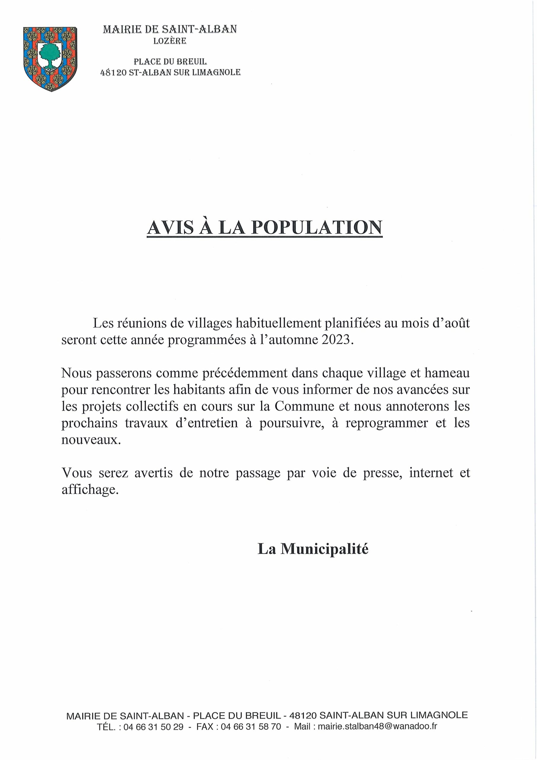 AVIS A LA POPULATION